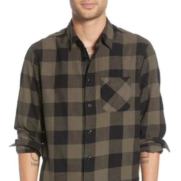 rag & bone - Fit 3 Beach Regular Fit Buffalo Check Flannel Shirt - Army - Picture 9 of 9